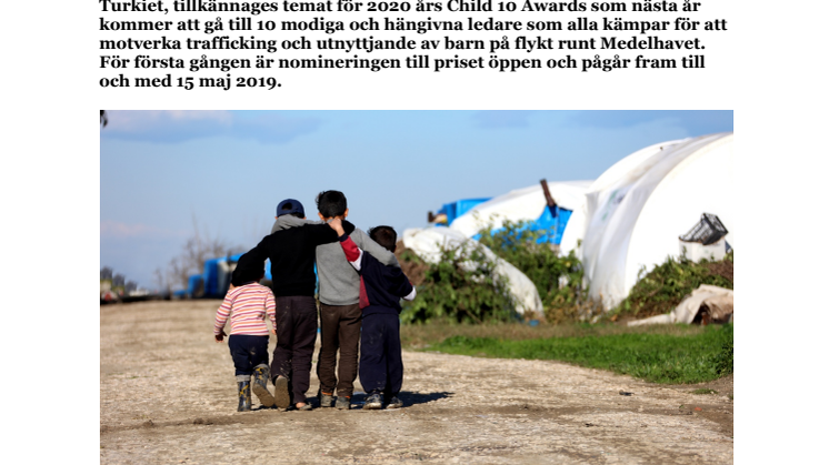 Trafficking av barn på flykt runt Medelhavet temat för 2020 års  Child 10 Awards –  som föregås av öppen nominering