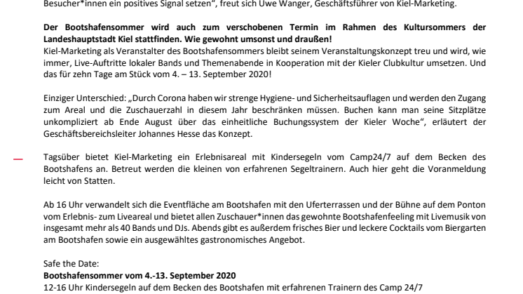 Kieler Bootshafensommer findet im September statt!
