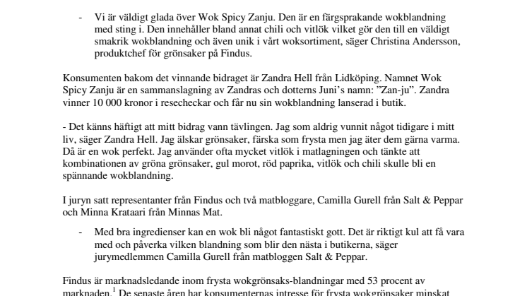 Findus lanserar Wok Spicy Zanju - skapad av en av våra konsumenter 