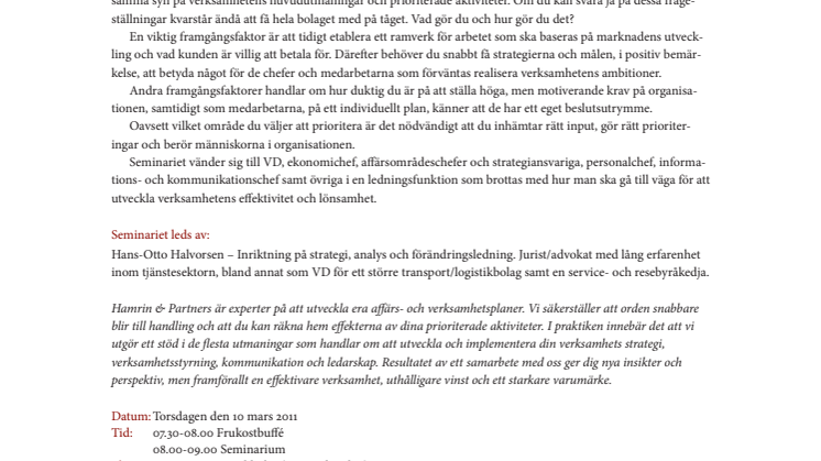Frukostseminarium på temat: Framgångsrik strategi!