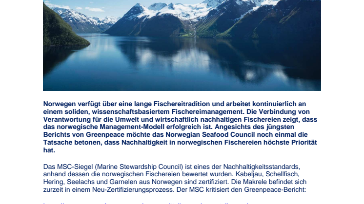 Norwegische Fische und Meeresfrüchte sind sicher und nachhaltig