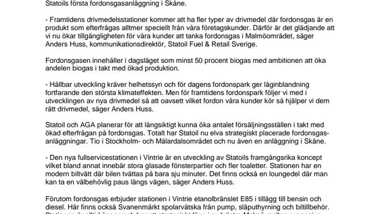 Statoil öppnar fordonsgasanläggning i Vintrie, Malmö