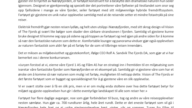 Fartøy inspirert av UNESCOS Verdens Arv områder vinner den prestisjefylte prisen «Ship of the Year 2016»