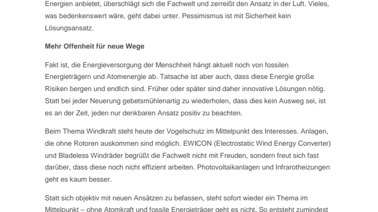 Erneuerbare Energien – Pessimismus ist keine Lösung