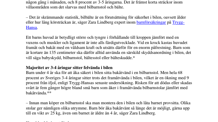 15 procent av svenska barn använder aldrig bilbälte