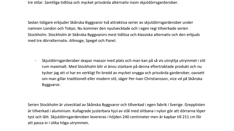 Skånska Byggvaror lanserar serien Stockholm med tre dörralternativ av klassiskt snitt