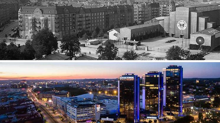 Two snapshots in time. Korsvägen in Gothenburg on 4 August 1932 and on 19 May 2017.