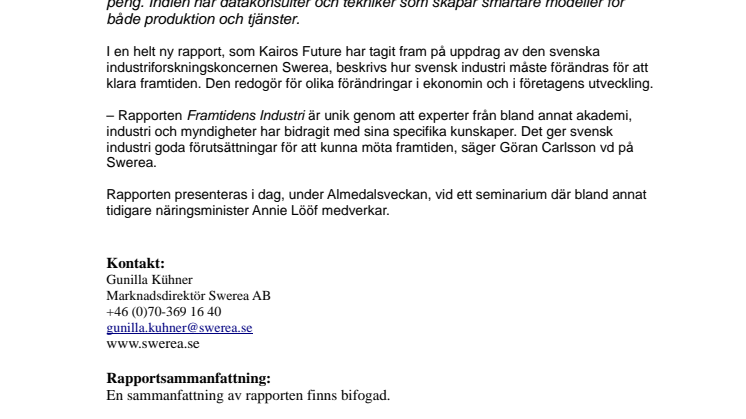 Färsk rapport om framtidens industri