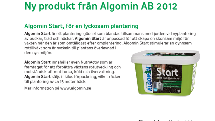 Algomin Start, för en lyckosam plantering