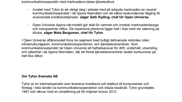 Open Universe tecknar avtal med Tyfon