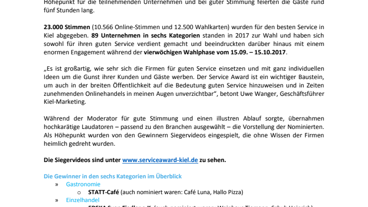 Festliche Verleihung 4. Service Award Kiel