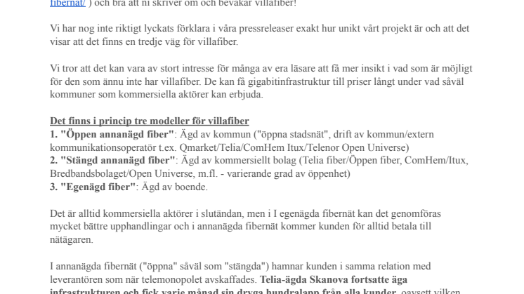 Till Journalister: Uppföljning unikt villafiberprojekt i Lund, den tredje vägen ...