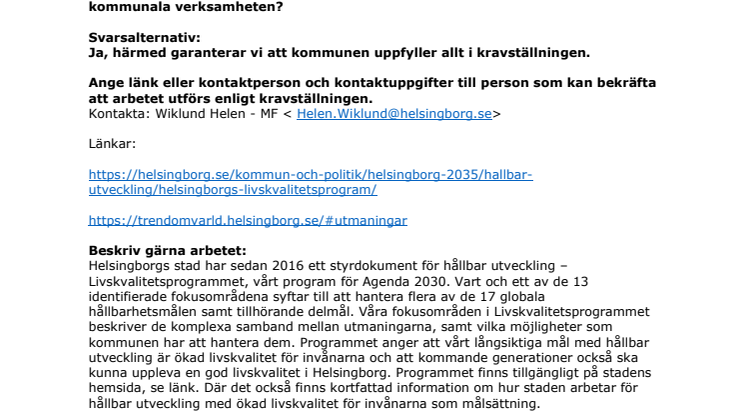 Svar till Aktuell Hållbarhet 2023, Helsingborgs stad