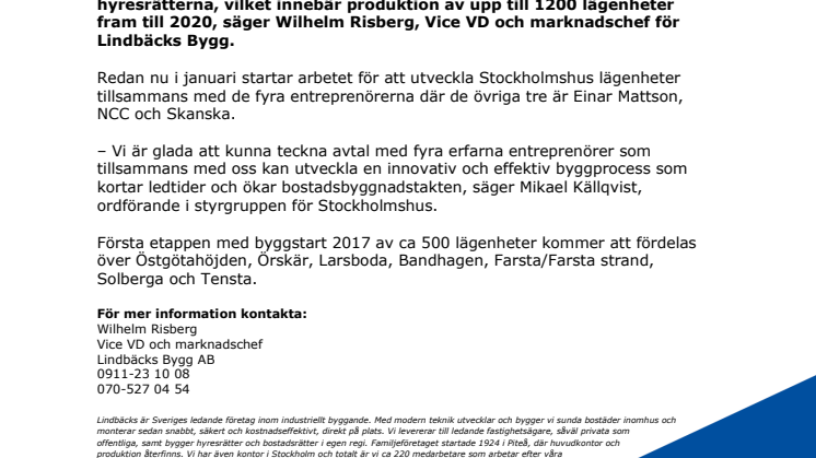 Lindbäcks i nytt avtal med Stockholmshus