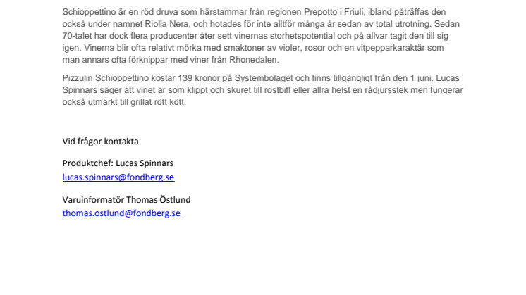 Italiensk kvalitetsproducent lanseras av Fondberg