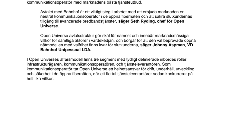 Open Universe tecknar avtal med Bahnhof