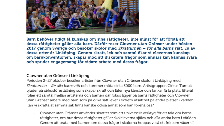 Clowner utan Gränser på skolor i Linköping för att öka kunskapen om barnkonventionen 