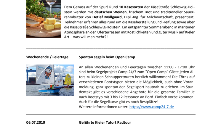 Tourist-Information Kiel: Termine im Juli 2019