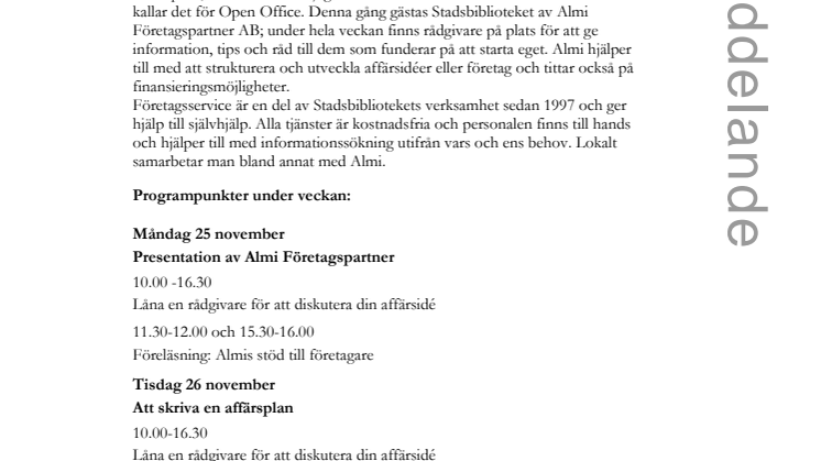 Almi Företagspartner AB öppnar tillfälligt kontor på Stadsbiblioteket!