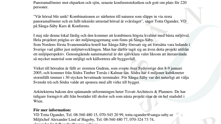 Sånga-Säby expanderar med ny hörsal i spännande arkitektur