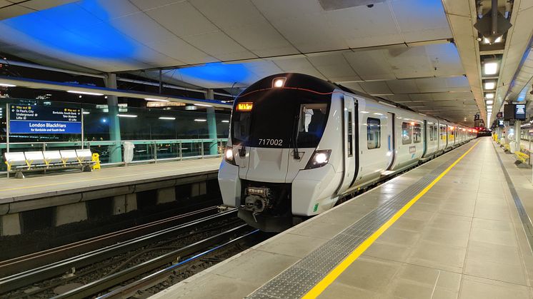 Moorgate unit 717002 off route at London Blackfriars, testing ETCS as part of the East Coast Digital Programme