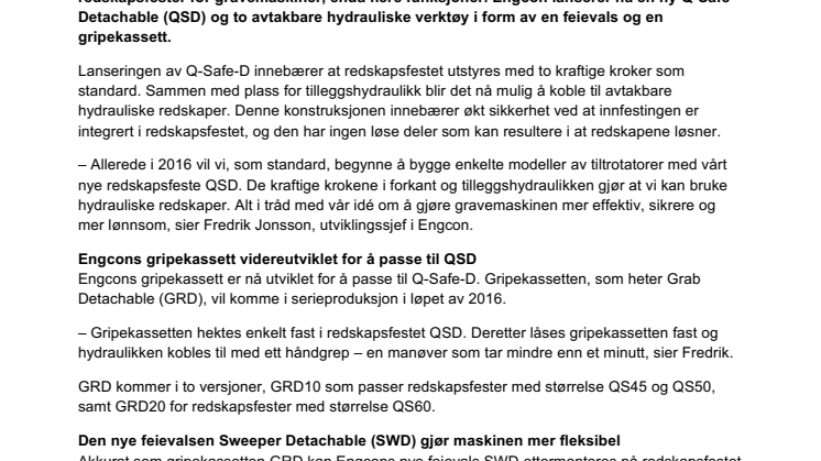 Engcon lanserer unikt redskapsfeste, avtakbar grip og feievals