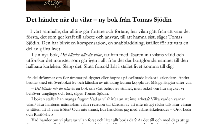 Det händer när du vilar – ny bok av Tomas Sjödin