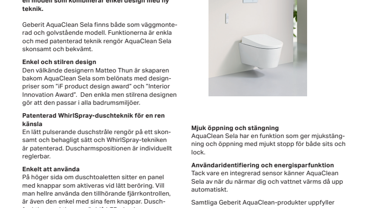 Pressinformation om AquaClean Sela