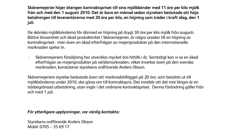 Skånemejeriers bönder får mer betalt för mjölken