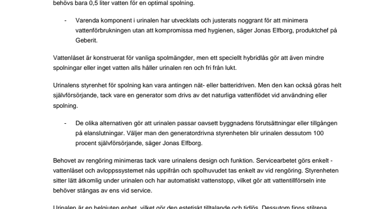 Geberit lanserar smartspolande urinal