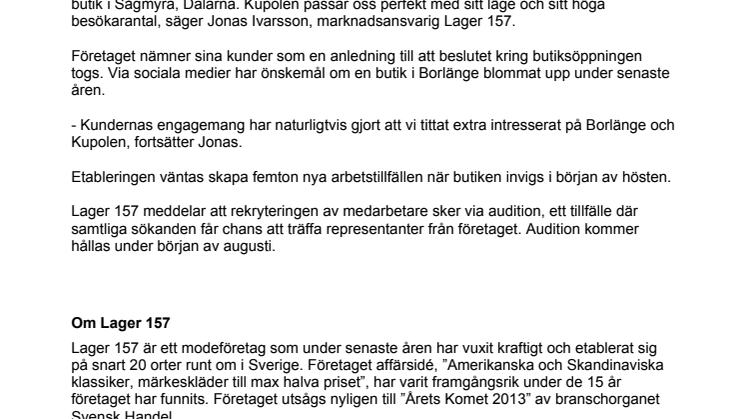Lager 157 satsar i Borlänge