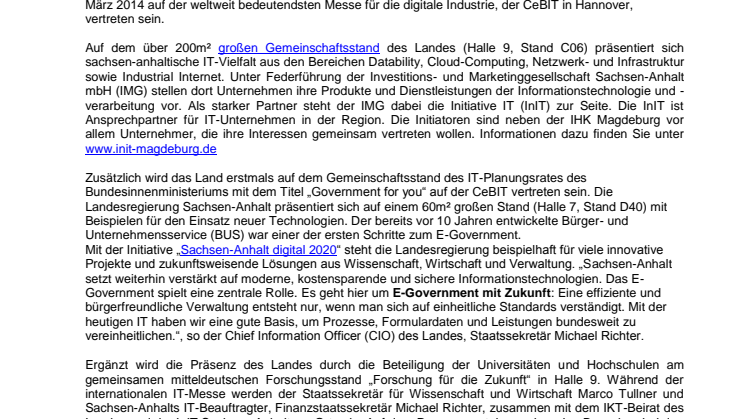 IT-Lösungen aus Sachsen-Anhalt auf der CEBIT 2014