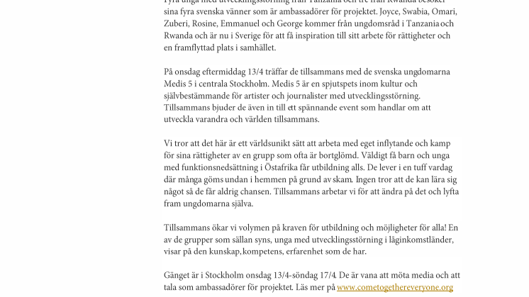 Unga med utvecklingsstörning från Östafrika på unikt besök i Sverige