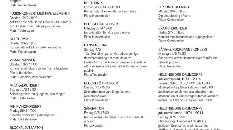 Helsingborgs kulturskola våren 2014
