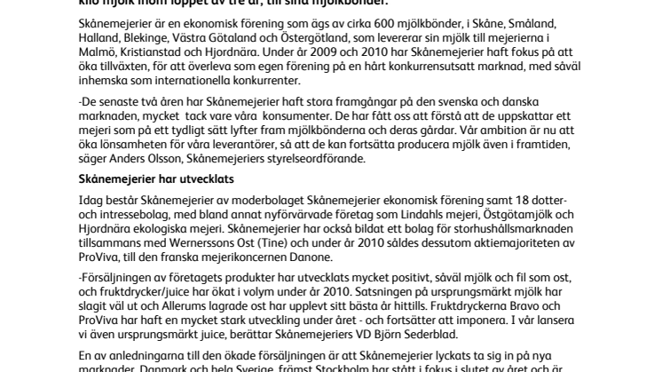 Skånemejerier ökar tillväxten de närmaste tre åren