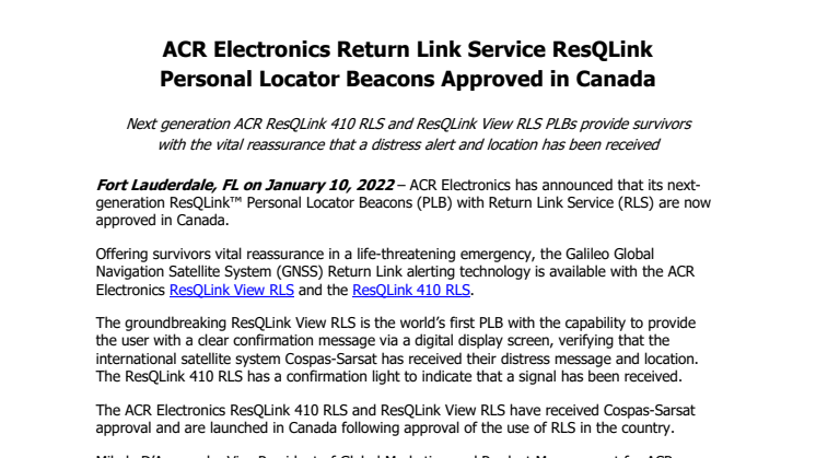 Jan 10th 2022 - ACR RLS ResQLink PLBs Approved in Canada.pdf