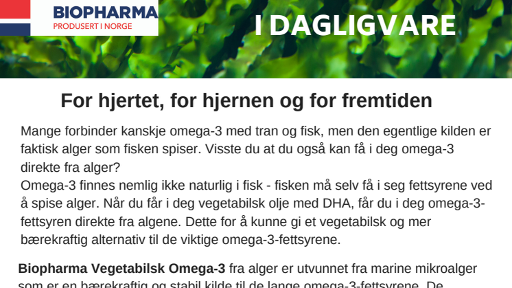 NYHET: Vegetabilsk omega-3 i dagligvare