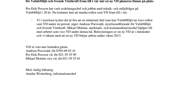Per-Erik Persson VD på VafabMiljö och Svensk Växtkraft