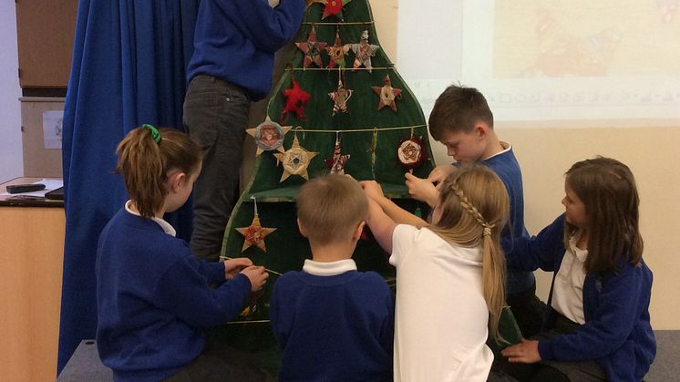 Funtington Primary School pupils decorated a tree for Bosham railway station. MORE IMAGES AVAILABLE TO DOWNLOAD BELOW
