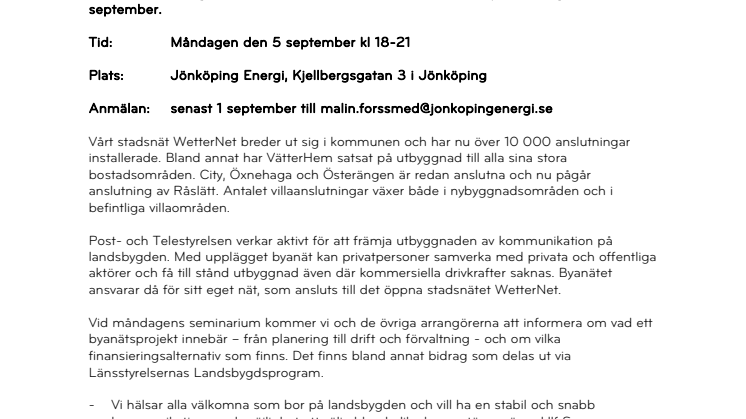 Gratis seminarium om byanät – stadsnät på landet 
