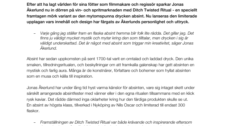 Skruvad absint signerad Jonas Åkerlund