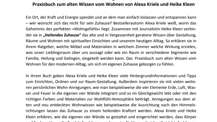 Kraftorte in den eigenen vier Wänden - Praxisbuch zum alten Wissen vom Wohnen von Alexa Kriele und Heike Kleen