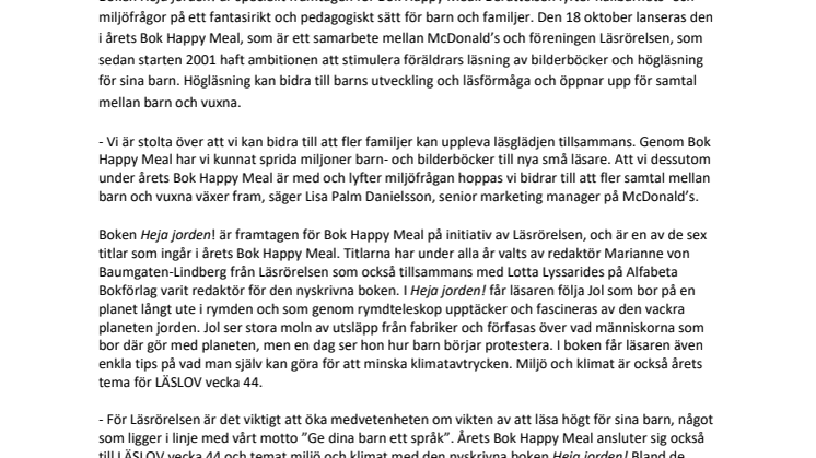 Årets Bok Happy Meal bjuder på läsglädje och hejar på miljön