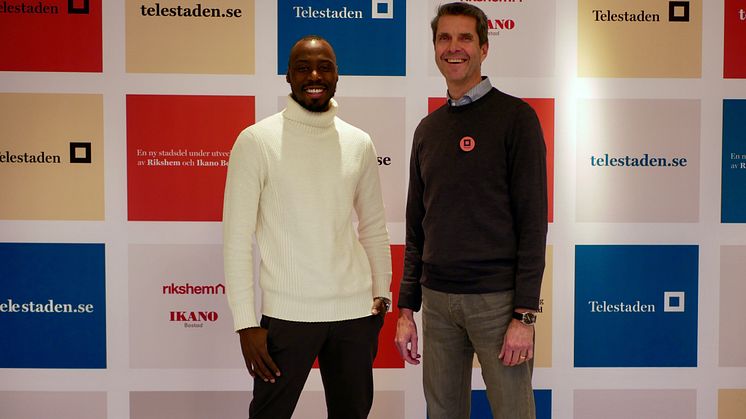 Kassim Nagwere, grundare av Drömstort, Per Högdin, projektchef på Telestaden. (Foto: Telestaden)