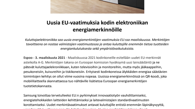 Uusia EU-vaatimuksia kodin elektroniikan energiamerkinnöille