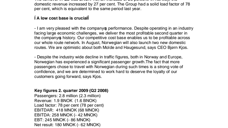 Most profitable Q2 in Norwegian's history
