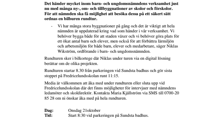 Pressinbjudan: Bilburen rundtur i tillväxtens spår med barn- och ungdomsnämnden  
