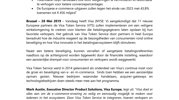 Elf nieuwe partners gebruiken Visa Token-service om consumenten meer vertrouwen te geven bij e-commercebetalingen