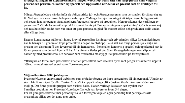 Äntligen nöjd personal - Låt dina anställda själv välja julklapp