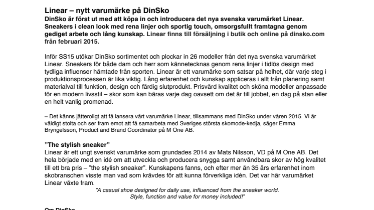 Linear – nytt varumärke på DinSko